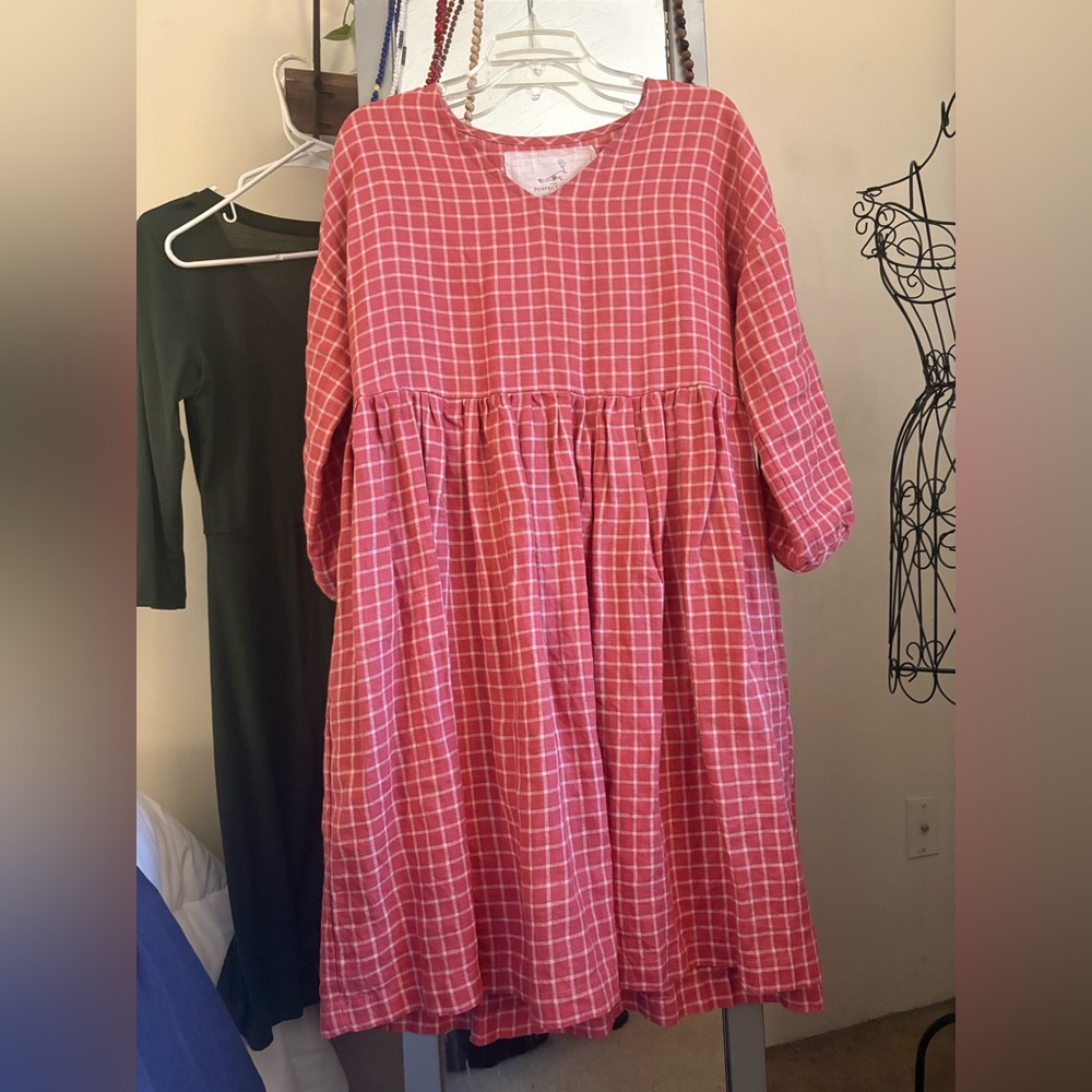 notPERFECTLINEN Raspberry Check Oliva Midi Dress
